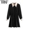 Traf Women Chique mode met metalen knoppen Patchwork Mini Dress Vintage ELASTE TAAD VROUWELIJKE TADES LANDEN MUJER 210415