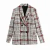 Vinatge Woman Plaid Patchwork Textured Blazer Coat Spring Fashion Ladies Slim Tweed Outerwear Female Elegant Jackets 210515