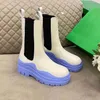 Womens Boots Leather Martin Ankle Chaelsea Boot Fashion Non-slip Wave Colored Rubber Outsole Elastic Webbing Designer High qualit