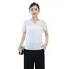 Women's T-Shirt 2022 Summer Cotton And Linen Tops Clothing Short-Sleeved Pure White V-neck Loose Slimming