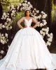 Maniche lunghe Abito da sposa Abiti da sposa Raso Perline Paillettes Illusion Fiocco posteriore Custom Made Dubai Arabo Taglie forti Sweep Train Vestido De Novia