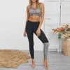 Frauen Leopard Brief Drucken Yoga Sets Gym Kleidung Hohe Taille Crop Top Hose Sport Zweiteilige Leggings Outfits 210813