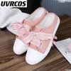 Slippers 2022 Summer Canvas Shoes Women Casual Students Half Heelless Loafers Korean Flat White