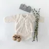 Retail lente herfst baby meisje kleding sets visschaal trui jas + jarretel romper outfits kinderen 0-2t e86004 210610