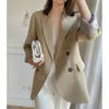 スプリングブレザージャケットの女性カーキ長袖オフィスウエア女性スーツコートファッションデザインカジュアルレディースアウトウェア210608