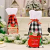 Noël Buffalo Plaid Bouteille De Vin Couvre avec Manchette En Fausse Fourrure Xmas Cadeau Sacs Maison Dîner Fête Table Décor XBJK2108