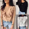 Kvinnors Höst Vår Ruffles Frill Vit Skjorta Blus Casual Round Neck Långärmad Elegant Slim Kvinna Chic Toppar Blusas SHIRTS 210507