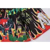 Aolamegs Shorts Men Cartoon Flame Graffiti Print Beach Knee-length Hip Hop Bermuda Style Elastic Waist High Street Summer 210716