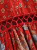 夏の女性印刷された弾性ウエストバンドの切り欠き赤スカートハイウエスト女性ミディレディースセクシーボービーチS 210508