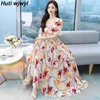 2021 frauen Oversize Boho Strand DrParty Casual Bodycon Sexy Maxi Vestidos Sommer Vintage Floral Chiffon Boho Strand Sommerkleid X0621