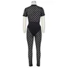 Beyprern Sporty Hollow Out Legging Set Two-Piece Suits Summer Women Hole Design Short Sleeve Crop Top +Matching Set Active Wear Y0625