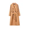 Casaco de lã capa longo jaqueta longa 50% senhoras outwear Double Breasted 210421