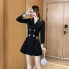 春秋の女性のドレス韓国風ステッチスーツカラーダブルブレストスリミング長袖ES LL707 210506