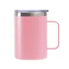 Tasse à café réutilisable de 16 oz avec poignée à double paroi en acier inoxydable isolée sous vide tasses à large bouche bière camping tasse de voyage gobelet enduit de poudre couvercles fermés coulissants