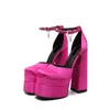 Fashion women dress shoes silk 15cm thick heels 5.5cm platform luxury rhinestone designer lady wedding pumps
