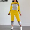 Jogging kostymer för kvinnor Colorblock Casual Hoodie Sweatshirtlong Pants Plus Size Outfits Streetwear Fashion Stick Two Piece Set 210520