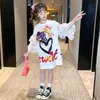 3-18 ans adolescents filles Fun Graffiti double face impression numérique fil manches T-shirt robe pour enfants vêtements mignons 211025