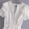 Söt vit klänning för kvinnor fyrkantig krage kortärmad hög midja patchwork mini klänningar kvinnlig sommar mode 210520