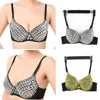 Bras High Quality Sexy Women Push Up Luxury Rhinestone Sequined Bra Lady Silver/Gold Punk Studded Sponge Dance For Party