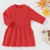 Herfst Winter Pasgeboren Baby Meisjes Effen Kleur Lange Mouw Gebreide Jurk Kinderkleding Peuter Baby Meisjes Prinses Jurk G1129