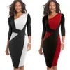 Nice-Forever Vintage Contrast Color Patchwork Wear to Work vestidos Business Party Bodycon Office Elegant Women Dress B517 210630