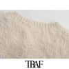 TRAF Kobiety Moda Soft Touch Cropped Dzianiny Sweter Cardigan Vintage O Neck Z Długim Rękawem Kobiet Odzież Odzieży Elektroniczne Topy 210415