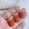 Pendant Necklaces 15-20mm Small Natural Stone Necklace Steel Chain Wire Wrap Rock Raw Red Agates Carnelian Crystal Women Femme293w