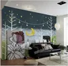 Patrón de pantalla de fotos personalizados Murales 3D Murales Wallpaper Moderno jardín bosque luna estrella cielo Europa simple televisión fondo papel papeles decoración del hogar