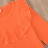 2021 Bébé Filles Vêtements Ensembles Printemps Automne Mode Fille Tenues Orange Manches Longues Col En Dentelle Moka Marron Collège Jupe Costume Enfants Vêtements