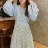 Robe longue élégante florale pour femmes manches bouffantes imprimé automne coréen robes a-ligne robes chic vintage 19042 210415