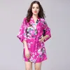 Silk cetim casamento noiva de casamento roupão floral bathrobe curto quimono noite banho moda vestido de vestir para as mulheres 210518
