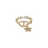 2021 New Fashion Gold Chain Opening Ring Simple Luxury Star Pendant Open Rings for Women Girls Party Wedding Jewelry X0715