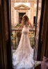 Berta 샴페인 덮인 소매 인어 인어 웨딩 드레스 전체 레이스 아플리케 얇은 명주 그물 신부 드레스