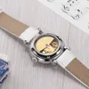 vrouwen automatische mechanische horloge luxe horloges witte bloemen wijzerplaat holle dames strass lederen band sport kostuum polshorloge