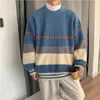 Męskie swetry Colorblock Sweter z dzianiny Ins Tide Luźna Jesień I Zima Młodzież Koreański Trend Round Neck Pullover Harajuku