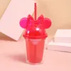 귀여운 bowknot 뚜껑 컵 차가운 음료 더블 레이어 플라스틱 텀블러 여자 용 선물 드러블 머그잔