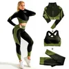 Women Seamless Yoga Sets 2Pcs/3Pcs Women's Zipper Tracksuit Long Sleeve +Sport Bra+Leggings Sports Suits Fitness S-XL Size 210802