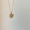 S925 Sterling Silver Ins Style Temperament Fashion Golden Love Heart Checkerboard Epoxy Necklace Female Clavicle Chain