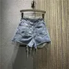 Europa Stijl Zomer Dames Beaded Diamond Tassel Denim Shorts Gaten Jeans Mode Meisjes Dames All-match Broek A3548 210428