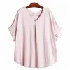 [EAM] Dames Big Size Solid Color Bat Sleeved Casual T-shirt V-hals Korte Mouw Mode Lente Zomer 1DD6851 210512