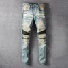 Jeans masculinos 2021 Designer predefinido de homens com zíper em prole o Motorcyle Blue STREETHWATH DESTURS DE MOTORCYLE Blue calça291D