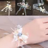 Perle Crystal Corsage Bridesmaid Children's Hand Flower Marriage Beautiful Bride Wedding Bracelets Girls Bijoux Lien chaîne