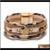 Braccialetti di perline Braccialetti Gioielli Delivery 2021 Stampa leopardo in pelle Multilayer geometrica Design in lega larga Bracciale fibbia magnetica Wo