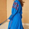 Arrival Bohemian Chic Maxi Long Dress Women Vintage Blue Embroidery Party Dresses Vestidos 210520
