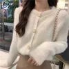 H.SA Women Casual Soft Warm White Cardigans Long Sleeve Tops ropa mujer Black Mohair Sweater Coat 210417