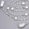 GuaiGuai Jewelry White Keshi Pearl Cz Pave White Gold Plated Chain Long Necklace For Women Real Gems Stone Lady Fashion Jewellery2935675