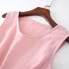 Summer 100% Cotton Gauze Sleepwear Dress Women Solid Sexy Nightgowns Sleeveless Sleep Tops Female Nightie Plus Size Homewear 210924
