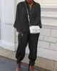 Женские спортивные костюмы осенние костюмы ребристые две части свободные рубашки с длинным рукавом на шнуровке ГАРЭМ-штаны с боковыми карманами Женская улица S-2XL