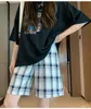 Kadın şort yaz ekose diz boyu yüksek bel kadınlar Kore tarzı pamuk tweatshorts gevşek ins basit eğlence moda joggers