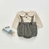 Baby Boys Clothes Set 2pcs Baby Doll Collar Shirts à plaid à manches longues + Sangle de couleur solide Conserver les bébés filles tenues 210413